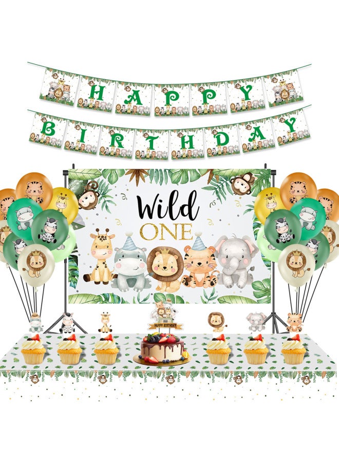 Jungle Zoo Theme Tablecloth Forest Lion Children's Birthday Decoration Disposable Party Supplies Tableware - Image 1