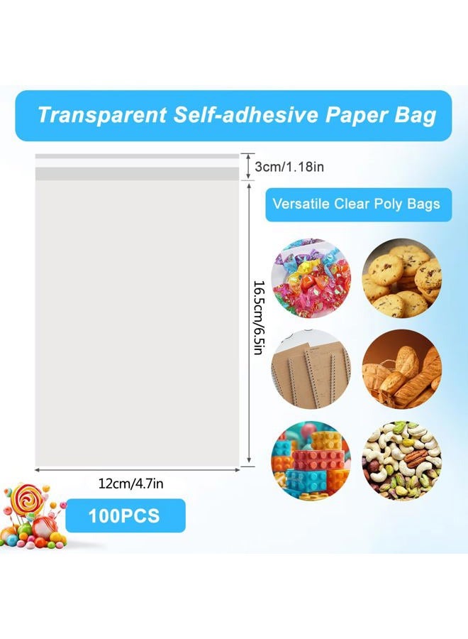 Ericotry 100 Pcs 4 3/4in. X 6 1/2in. Clear Resealable Cello Bags for Bakery, Candy, Chocolate, Candle, Soap, Cookie, Jelly Packaging - Image 2