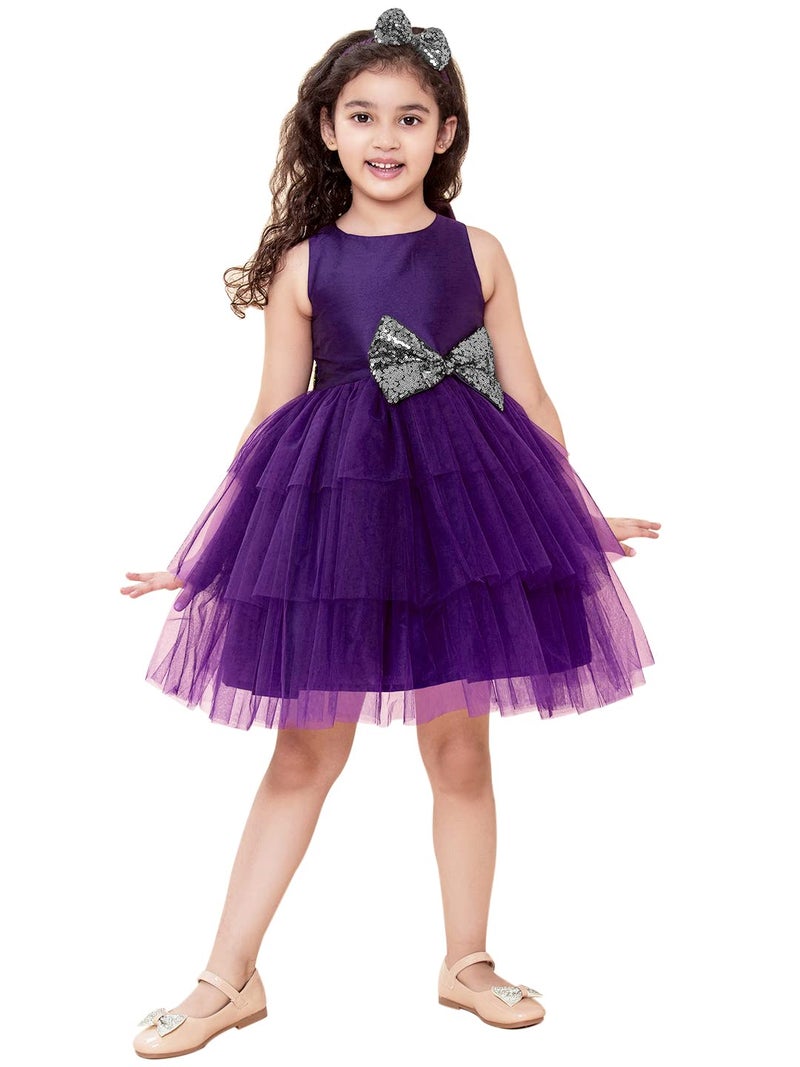 A.T.U.N. (ALL THINGS UBER NICE) A.T.U.N. All Things Uber nice Polyester Fit and Flare Special Occasion Dress (GDRS KYH AMS_Amethyst-Silver_3-4 Years) - Image 1