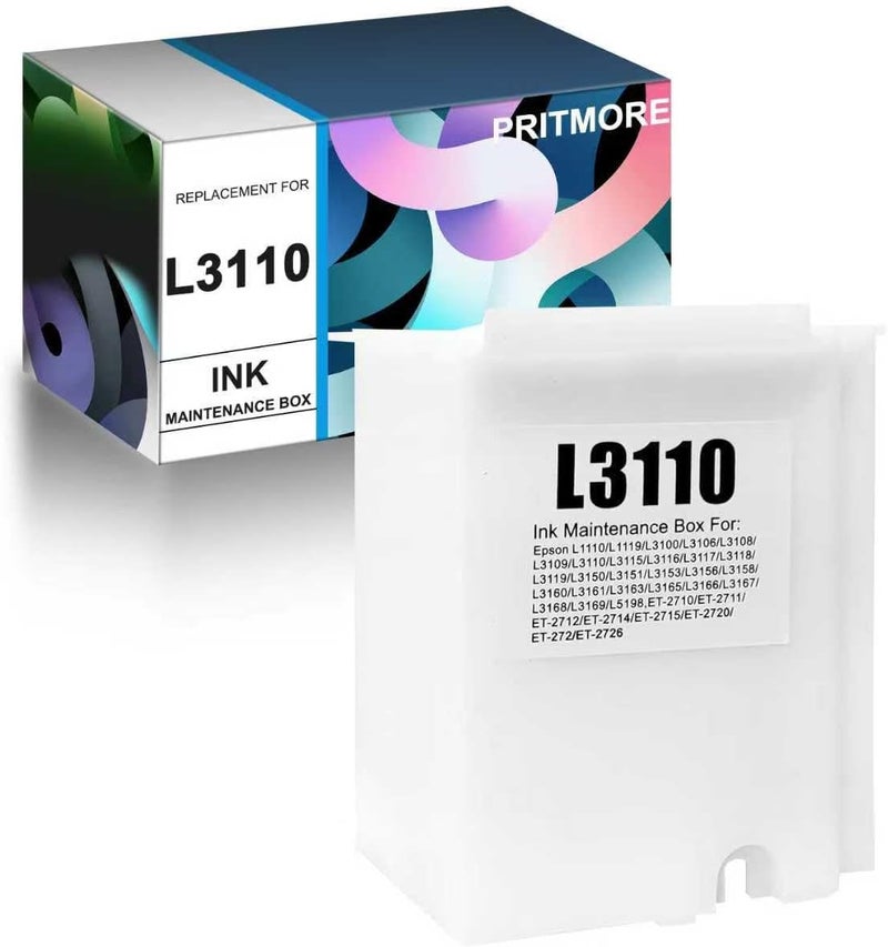 PRITMORE L3110 Maintenance Box Waste Ink Tank 1 Pack Pad Sponge Absorber Compatible with E PSON L1110 L3100 L3110 L3150 L3160 L3101 L3151 L3158 L3165 L3166 ET2710 ET2712 ET2714 ET2715 ET2720 ET4700 Printer - Image 1