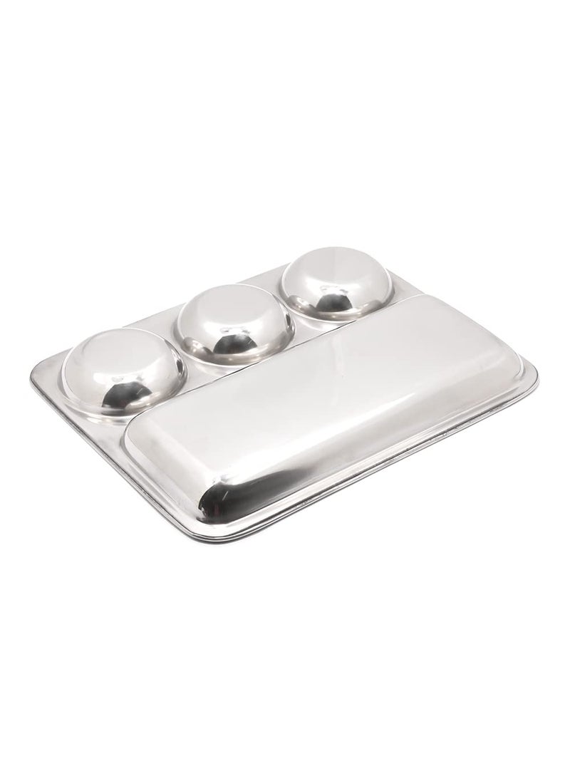 KCL KCL Stainless Steel Rectangle Partition Plate Heavy Guage Mirror Finish / Bhojan Plate - Model - Pratham 3 in1 - Pack of 6 (Diameter -33 cm) (20Guage)  - Image 3