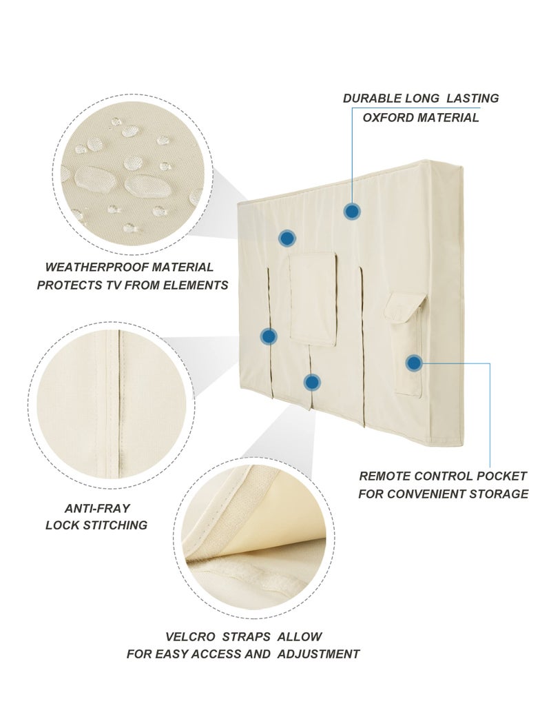 iBirdie Outdoor TV Cover 70 to 75 inch Weatherproof, Cover Size 68''L x 42''H, Waterproof for Outside Flat Screen 70 to 75 inch TV, Beige, 600D Thick Fabric Screen Protector with Bottom - Image 3