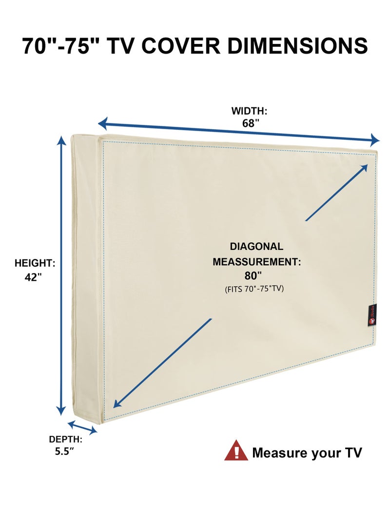 iBirdie Outdoor TV Cover 70 to 75 inch Weatherproof, Cover Size 68''L x 42''H, Waterproof for Outside Flat Screen 70 to 75 inch TV, Beige, 600D Thick Fabric Screen Protector with Bottom - Image 2