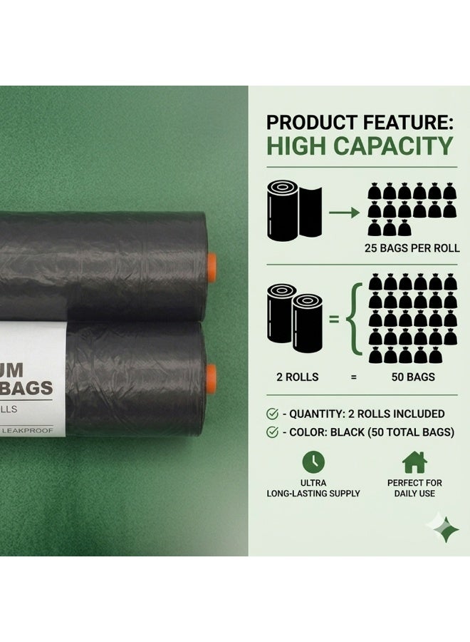 Aurheim Garbage bags heavy duty trash rolls 10 gallons, 50 bag, 25 bag per roll (2-Rolls 10 Gallon (60x50)) - Image 2