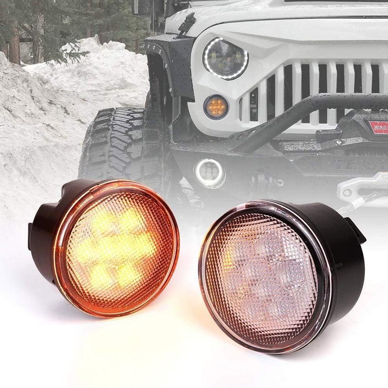 Xprite Amber Clear Lens LED Turn Signal Lights Plug & Play Assembly with Parking Funtion Compatible with 2007-2018 Jeep Wrangler JK & Wrangler Unlimited - Image 1