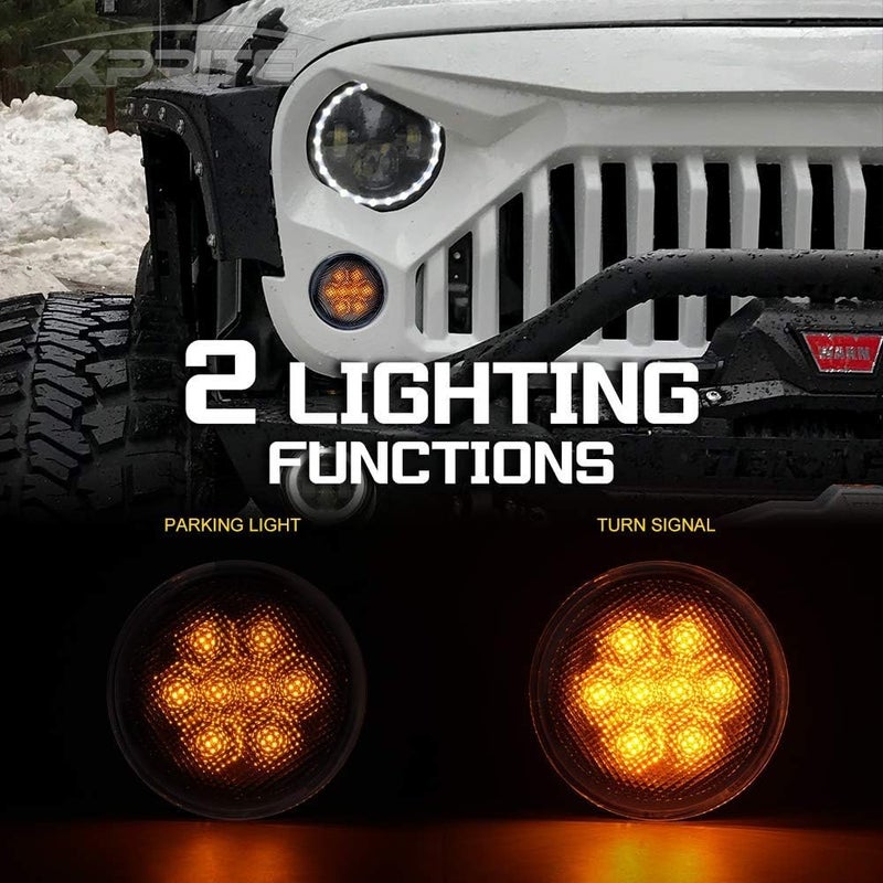 Xprite Amber Clear Lens LED Turn Signal Lights Plug & Play Assembly with Parking Funtion Compatible with 2007-2018 Jeep Wrangler JK & Wrangler Unlimited - Image 4