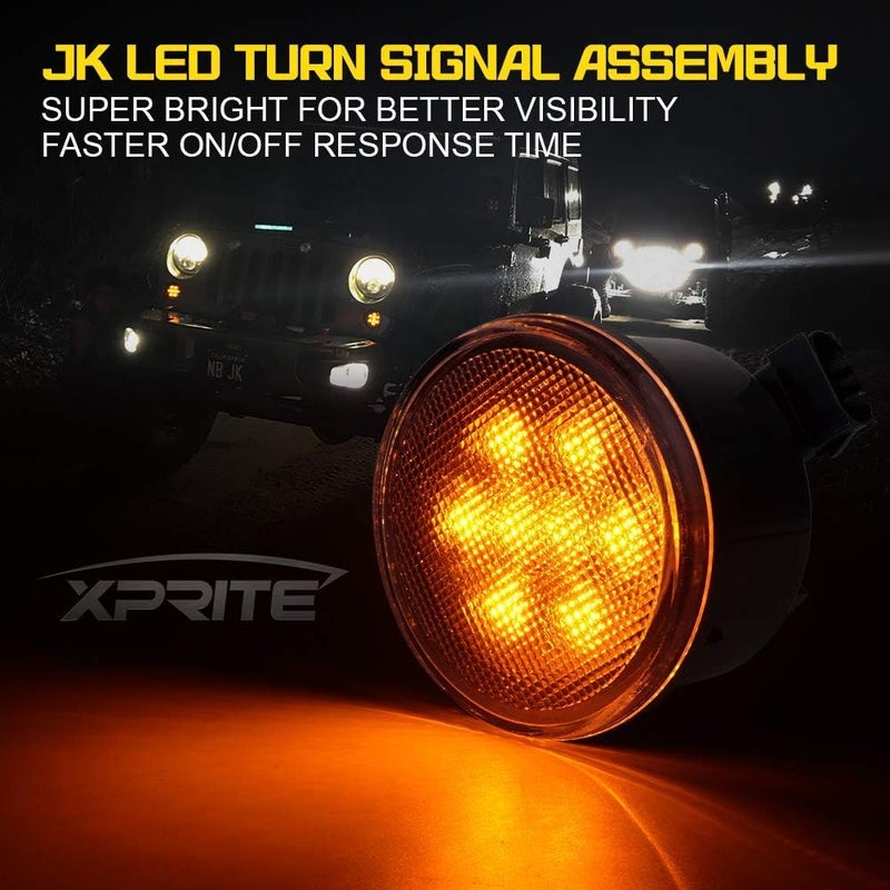 Xprite Amber Clear Lens LED Turn Signal Lights Plug & Play Assembly with Parking Funtion Compatible with 2007-2018 Jeep Wrangler JK & Wrangler Unlimited - Image 2