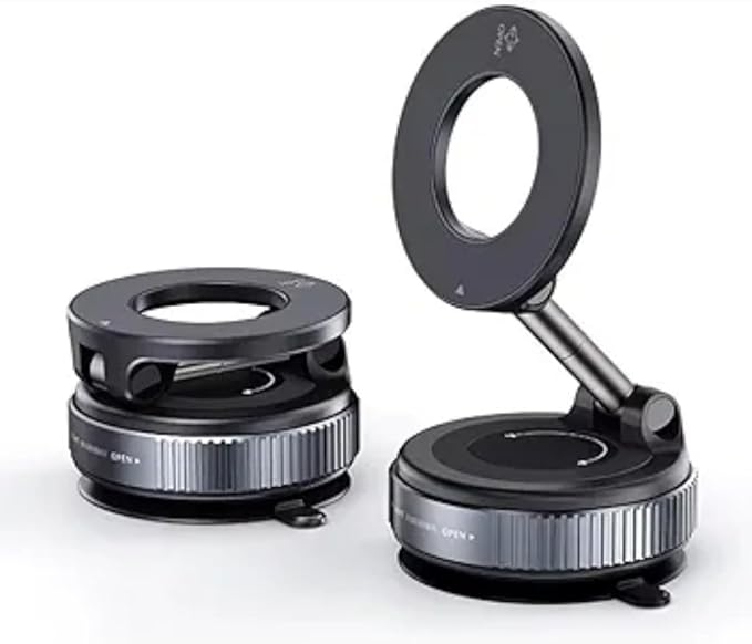 S-TOP Round Magnetic Phone Mount, 360-Degree Adjustable Stand with Suction Cup Base, for Car Dashboard and Home Desk - Image 1
