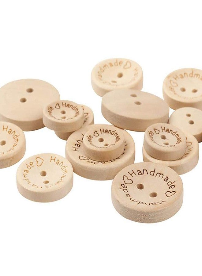Akittyya Handmade with Love Buttons - 150 Pcs Round Wooden Craft Decor Buttons, 2 Holes for 15mm/20mm/25mm Sewing - Image 2
