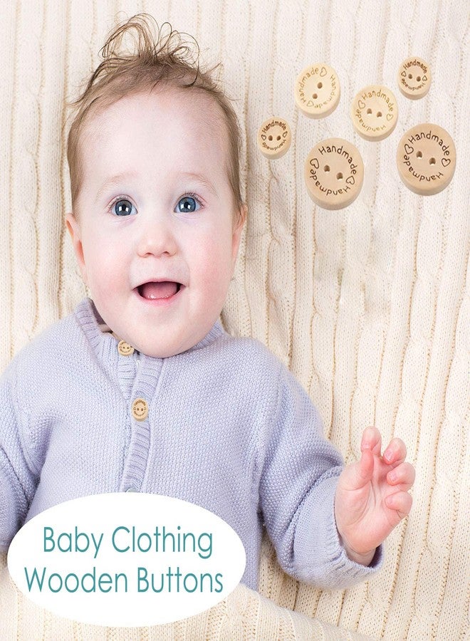 Akittyya Handmade with Love Buttons - 150 Pcs Round Wooden Craft Decor Buttons, 2 Holes for 15mm/20mm/25mm Sewing - Image 3