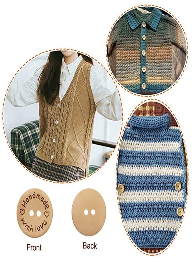 Akittyya Handmade with Love Buttons - 150 Pcs Round Wooden Craft Decor Buttons, 2 Holes for 15mm/20mm/25mm Sewing - Image 4