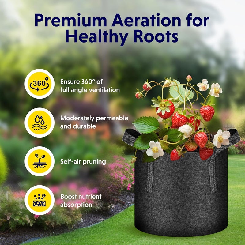 iPower 10-Pack 5 Gallon Thickened Grow Bags Nonwoven Fabric Pots Aeration Container with Strap Handles for Garden and Planting, Black - Image 4