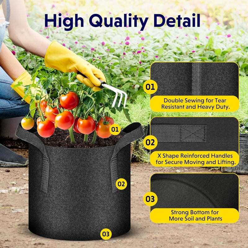 iPower 10-Pack 5 Gallon Thickened Grow Bags Nonwoven Fabric Pots Aeration Container with Strap Handles for Garden and Planting, Black - Image 3