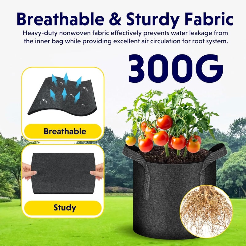 iPower 10-Pack 5 Gallon Thickened Grow Bags Nonwoven Fabric Pots Aeration Container with Strap Handles for Garden and Planting, Black - Image 5