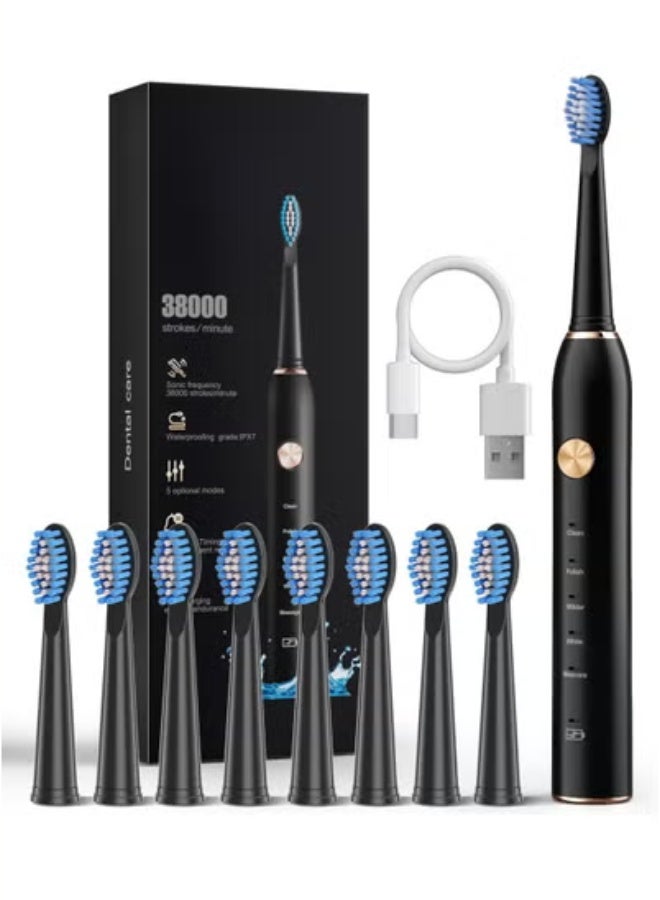 General Sonic Electric Toothbrush for Adults, IPX7 Waterproof Sonicare 40000VPM, Fast Charge Long Last with Intelligent Time Reminder 5 Optional Modes Dupont Brush Heads, Black  - Image 1