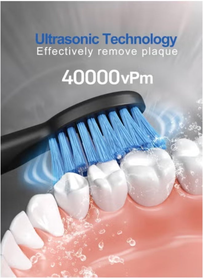 General Sonic Electric Toothbrush for Adults, IPX7 Waterproof Sonicare 40000VPM, Fast Charge Long Last with Intelligent Time Reminder 5 Optional Modes Dupont Brush Heads, Black  - Image 4