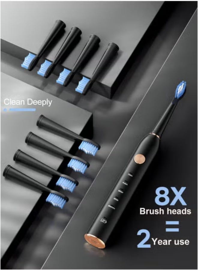 General Sonic Electric Toothbrush for Adults, IPX7 Waterproof Sonicare 40000VPM, Fast Charge Long Last with Intelligent Time Reminder 5 Optional Modes Dupont Brush Heads, Black  - Image 2