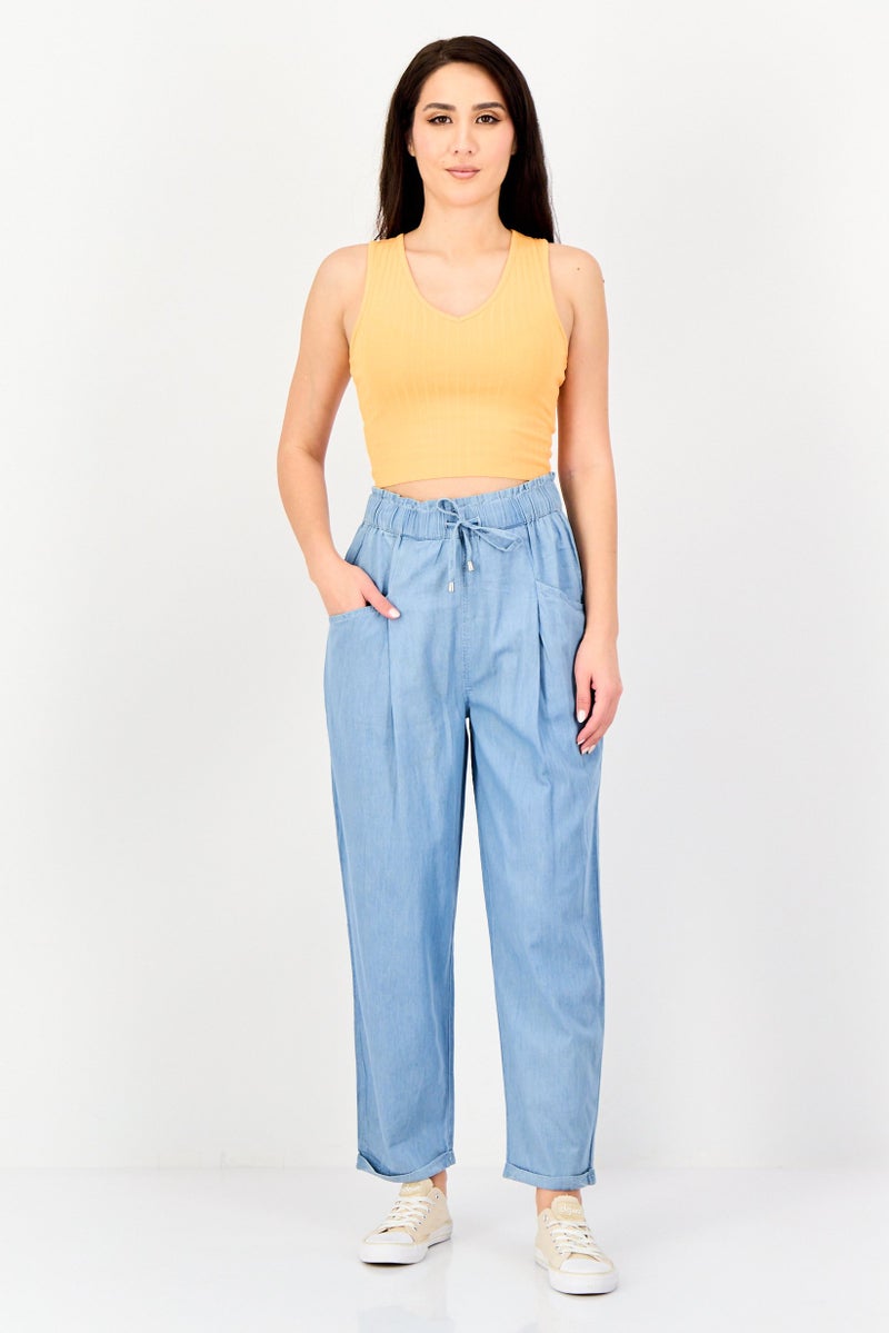 ONLY JDY By Only Women Regular Fit Washed Straight Leg Pants, Light Blue - Image 2