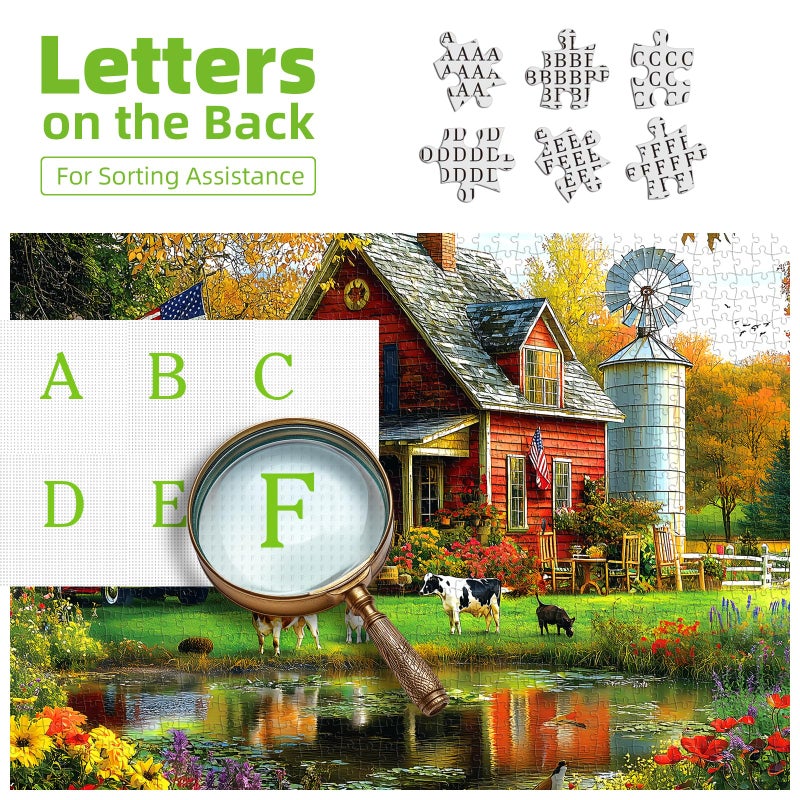 Blueforest Autumn Farm Jigsaw Puzzles 1000 Pieces for Adults - Vintage Country Scene with Red Farmhouse & Pickup Truck, Family-Friendly Countryside Puzzle Games with Reference Poster ï¼ˆ27.6"x19.7"ï¼‰ - Image 3