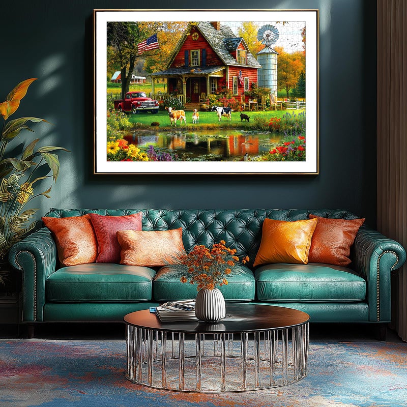 Blueforest Autumn Farm Jigsaw Puzzles 1000 Pieces for Adults - Vintage Country Scene with Red Farmhouse & Pickup Truck, Family-Friendly Countryside Puzzle Games with Reference Poster ï¼ˆ27.6"x19.7"ï¼‰ - Image 4