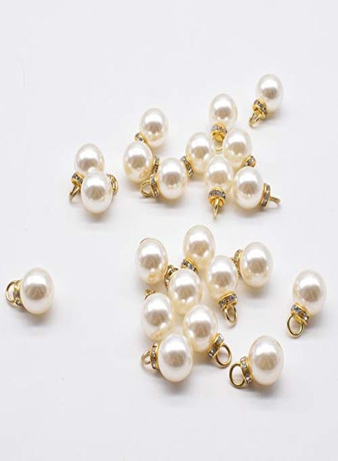 SUKPSY 50 Pcs Inlaid Rhinestone Imitation Pearl Beads 10 mm Faux Pearl Pendant Accessories for Clothes, Hair Accessories, Earrings, Bracelets DIY Craft Making - Image 4
