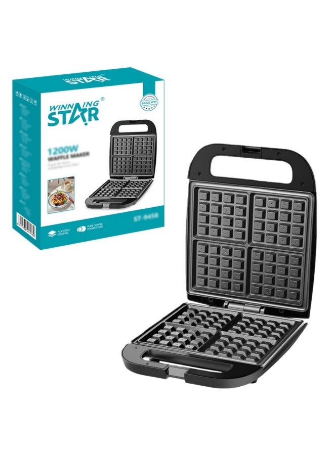 Winning Star 4-Slice Waffle Maker, Multifunctional Breakfast Machine, Stainless Steel, 3 Browning Levels, Audible Ready Beep, Removable Plates, 1200W - Image 2