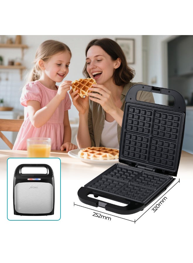 Winning Star 4-Slice Waffle Maker, Multifunctional Breakfast Machine, Stainless Steel, 3 Browning Levels, Audible Ready Beep, Removable Plates, 1200W - Image 5