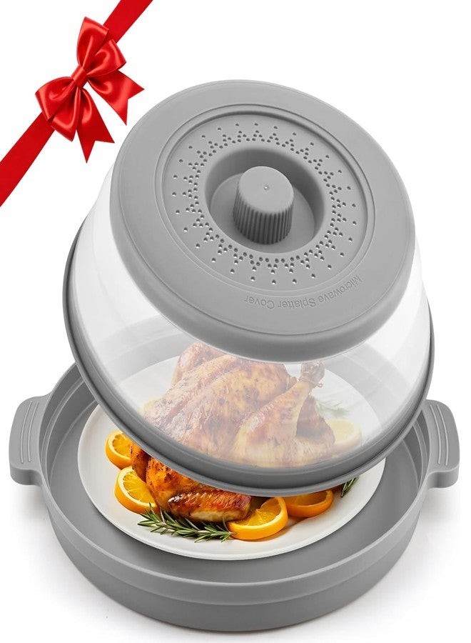 Saebume Microwave Food Splatter Cover & Base Mat,Large Plastic & Silicone Vented Collapsible Guard Lid, Plate Holder & Kitchen Colander for Meal Prep-10.6 Inch - Image 1