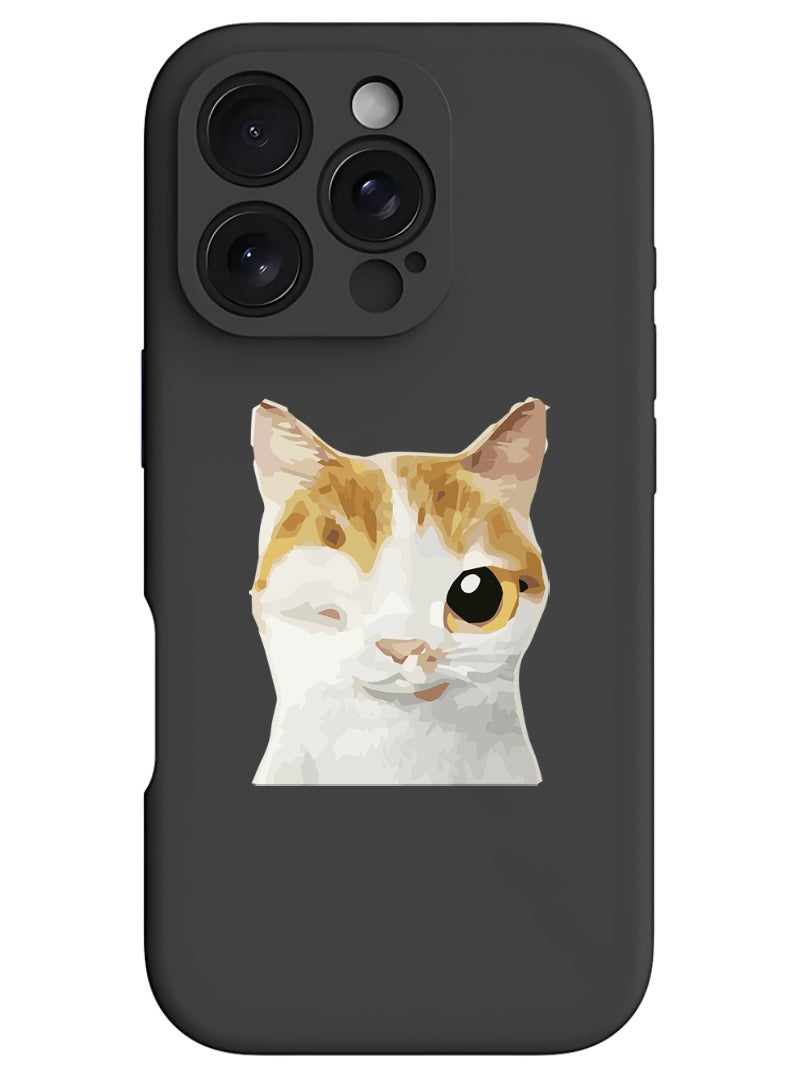 Theodor iPhone 16 Pro Black Protective Slim Fit Case Liquid Silicone Cover with Full Body Protection Anti-Scratch Shockproof Case For iPhone - Cat Wink - Image 1