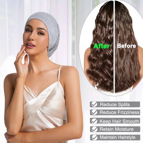 vidsel 2PCS Large Sleep Cap Bonnet for Sleeping Black Women Men, Adjustable Cooling Lining Bonnets for Curly Hair Wrap Braids Beanie Night Hat - Image 3