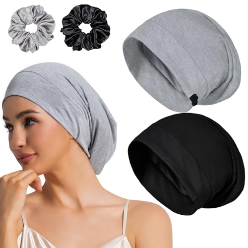 vidsel 2PCS Large Sleep Cap Bonnet for Sleeping Black Women Men, Adjustable Cooling Lining Bonnets for Curly Hair Wrap Braids Beanie Night Hat - Image 1
