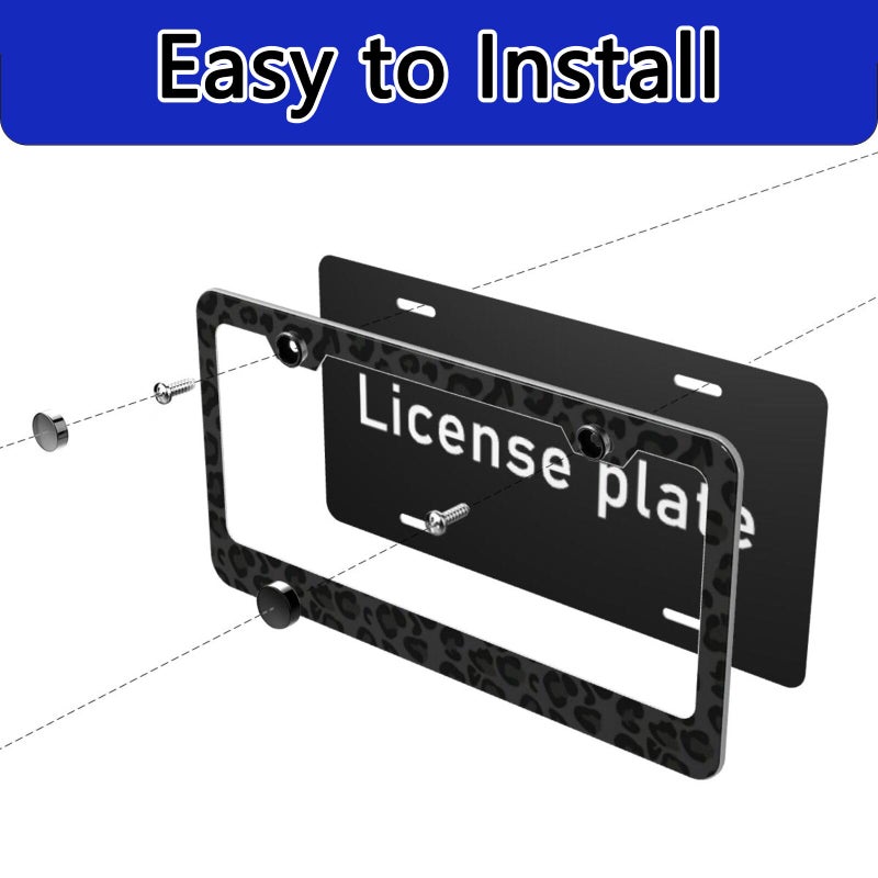 CTVSLFU License Plate Frame 2 Pack Aluminum Metal Rust-Proof Front & Rear Car Tag Holder with 2 Holes, Universal Car Accessories with Screws for Men & Women - 001 Black Leopard - Image 4