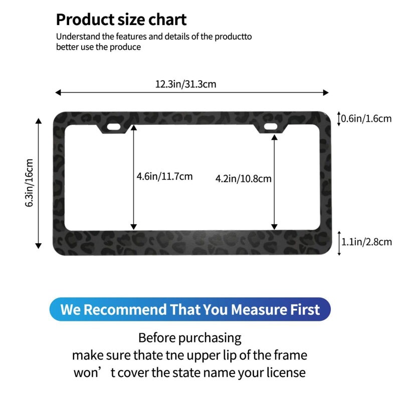 CTVSLFU License Plate Frame 2 Pack Aluminum Metal Rust-Proof Front & Rear Car Tag Holder with 2 Holes, Universal Car Accessories with Screws for Men & Women - 001 Black Leopard - Image 3