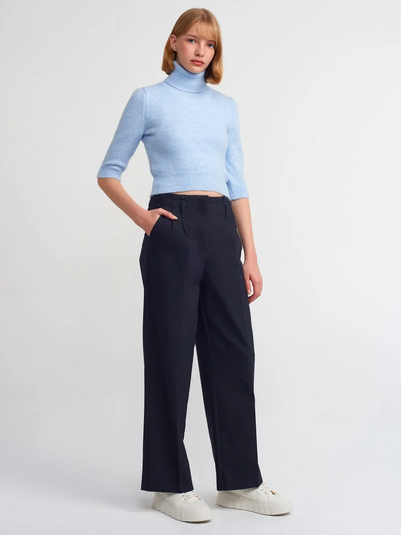 Dilvin 71210 Dad Fit Classic Trousers-Navy Blue