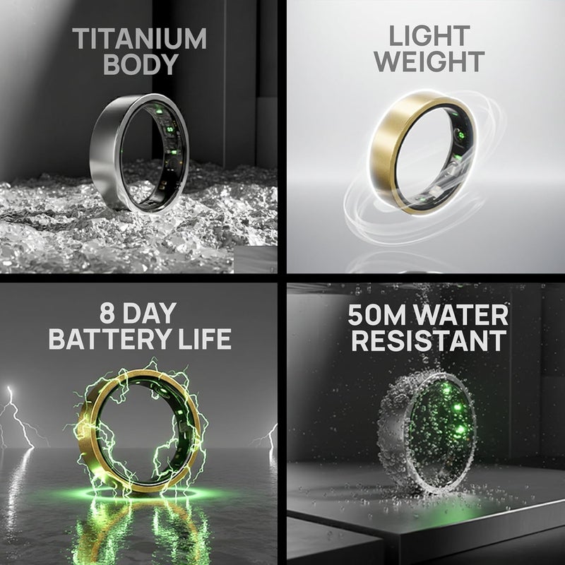 HART Smart Ring | Unisex Fitness Tracker | Sleep, Recovery, Stress & Weight Management Workout Tracking | AI Food Logging | 8+ Days Battery | 50m Water Resistant| Titanium - Sterling Gold, 8 - Image 4