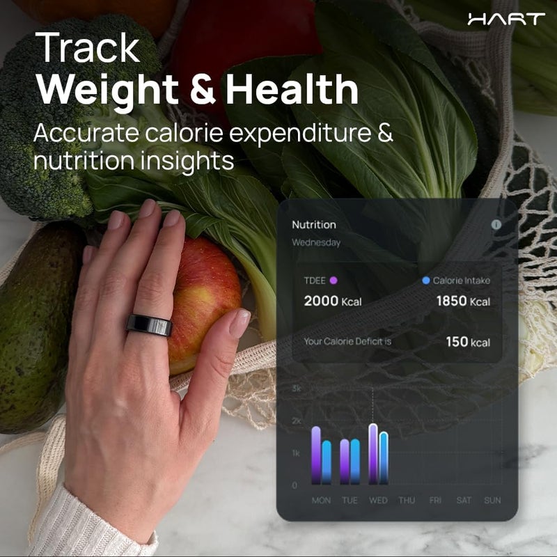 HART Smart Ring | Unisex Fitness Tracker | Sleep, Recovery, Stress & Weight Management Workout Tracking | AI Food Logging | 8+ Days Battery | 50m Water Resistant| Titanium - Sterling Gold, 8 - Image 5