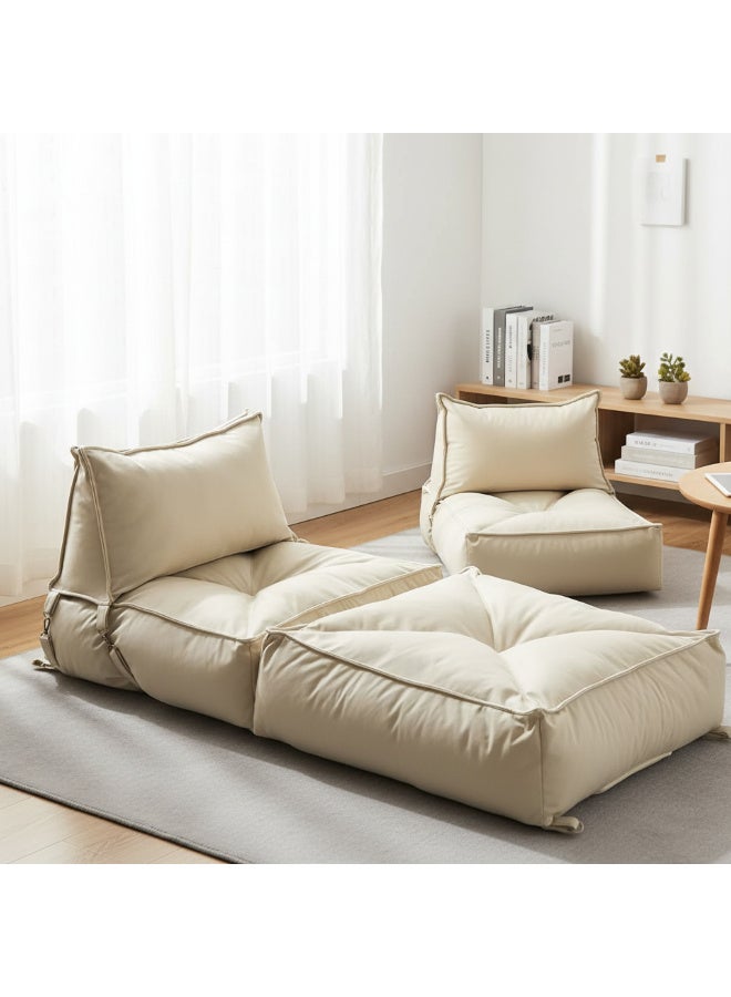 Harmony Home Bean Bag Lounger – Soft & Comfortable Folding Recliner Sofa, Lazy Couch for Living Room, Bedroom & Lounge (Beige) - Image 1