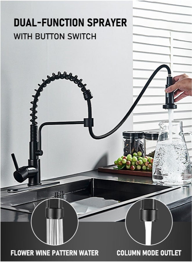 Arabest Black Kitchen Faucet with Pull Down Sprayer Stainless Steel Single Handle Pull Out Spring Sink Faucets 1 Hole Or 3 Hole Dual Function for Farmhouse Camper Laundry Utility Rv Wet Bar - Image 2