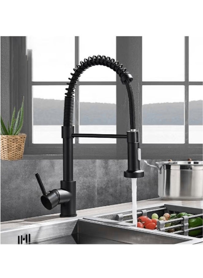Arabest Black Kitchen Faucet with Pull Down Sprayer Stainless Steel Single Handle Pull Out Spring Sink Faucets 1 Hole Or 3 Hole Dual Function for Farmhouse Camper Laundry Utility Rv Wet Bar - Image 1