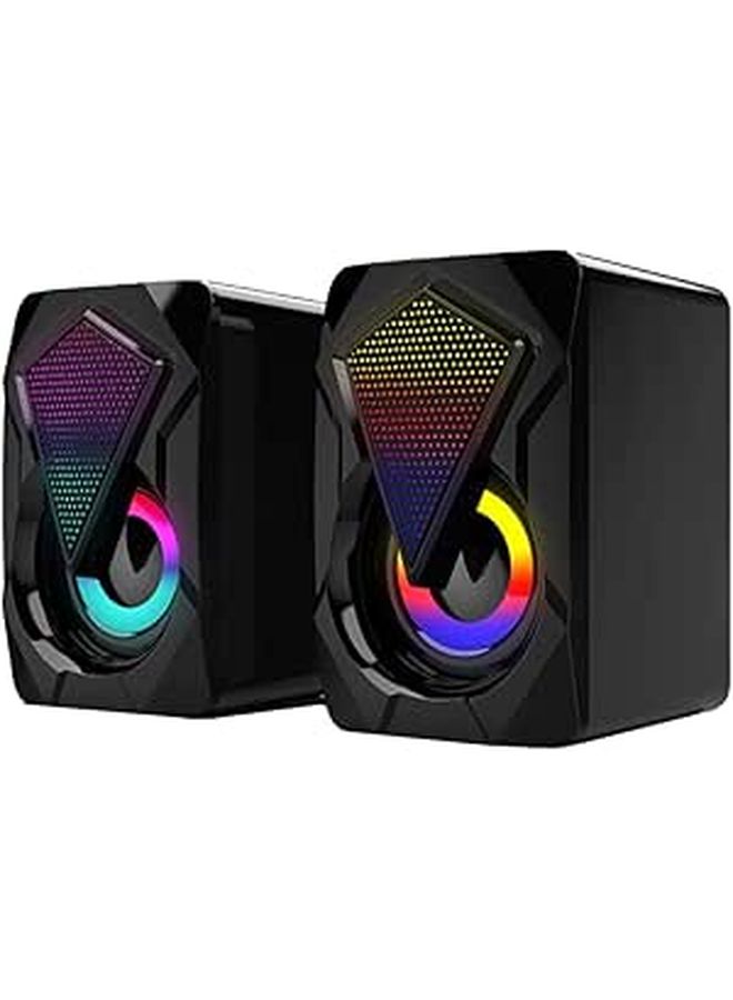 Luxshiny USB Computer Speakers 1 Pair Portable Multimedia Soundbar for Home Office Gaming LED Lights - Image 1