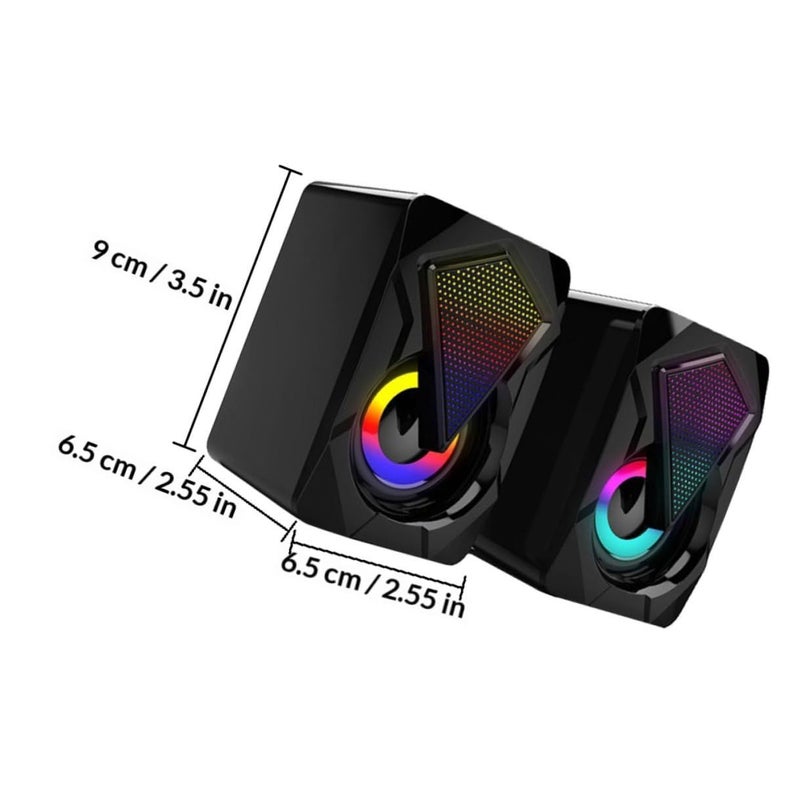 Luxshiny USB Computer Speakers 1 Pair Portable Multimedia Soundbar for Home Office Gaming LED Lights - Image 3