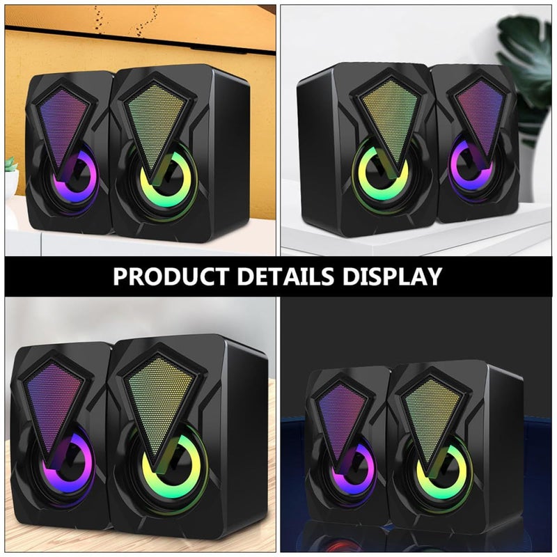 Luxshiny USB Computer Speakers 1 Pair Portable Multimedia Soundbar for Home Office Gaming LED Lights - Image 4
