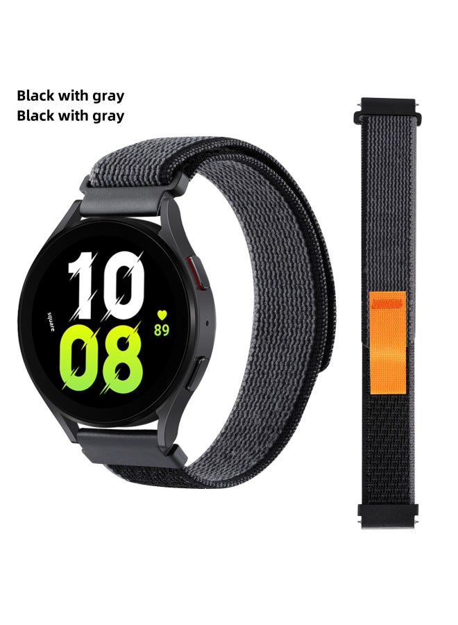For Samsung Watch4/5/6 Strap Huawei Gt2/3 Strap 20mm/mm22 Wild Diameter Nylon Loop Strap-Color:5# Black With Gray-Specifications:20mm  - Image 1