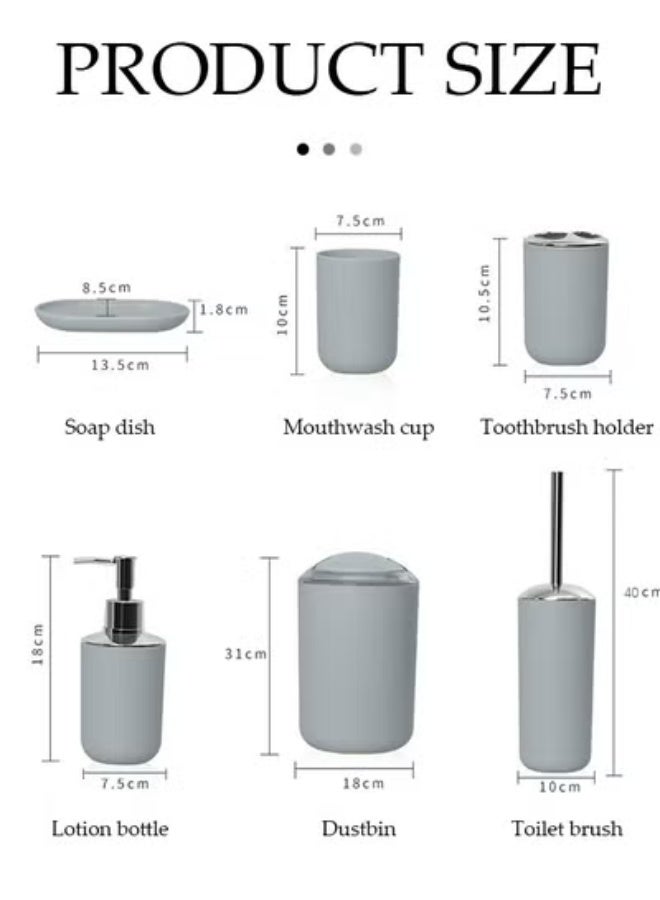 DUNISO 6 pieces of Bathroom accessories set,plastic toiletries gift set, bathroom storage set, with lotion bottle, toothbrush holder, mouthwash cup, soap dish, toilet brush, trash can - Image 4