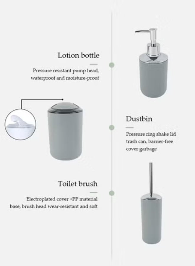 DUNISO 6 pieces of Bathroom accessories set,plastic toiletries gift set, bathroom storage set, with lotion bottle, toothbrush holder, mouthwash cup, soap dish, toilet brush, trash can - Image 3