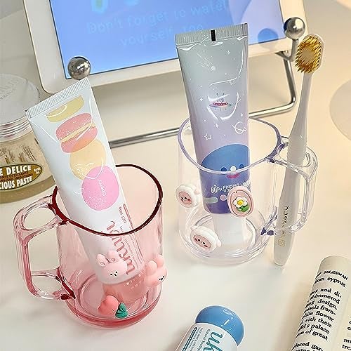 Wolpin Toothbrush Holder Cups (Set of 2) (7.5 x 7.5 x 9 CM) | Bathroom Plastic Stand with 3D Cute Stickers for Toothpaste, Comb, Brush & Accessories | Kids Cup with Drain Design - Image 5
