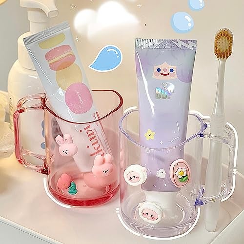 Wolpin Toothbrush Holder Cups (Set of 2) (7.5 x 7.5 x 9 CM) | Bathroom Plastic Stand with 3D Cute Stickers for Toothpaste, Comb, Brush & Accessories | Kids Cup with Drain Design - Image 1