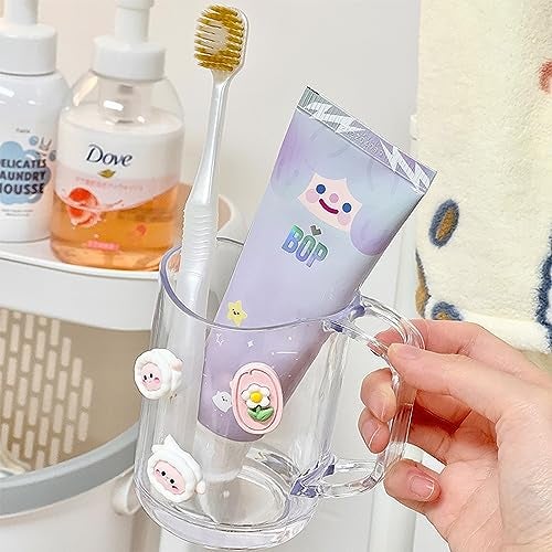 Wolpin Toothbrush Holder Cups (Set of 2) (7.5 x 7.5 x 9 CM) | Bathroom Plastic Stand with 3D Cute Stickers for Toothpaste, Comb, Brush & Accessories | Kids Cup with Drain Design - Image 4