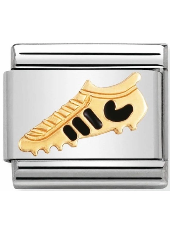 Luxuria Charm Italian bracelets, classic black football boot charm in yellow gold, black football boot charm - Image 1