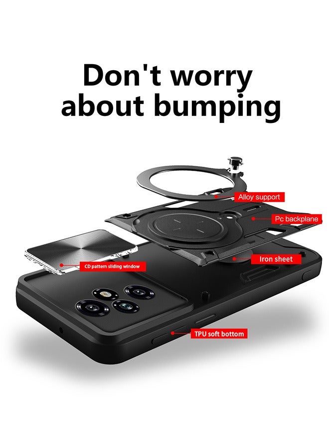 Case For  Honor 200 Pro 5G with Slide Camera Cover and Stand Kickstand Magnetic Ring, High Quality Shockproof Protective Cover, Anti-Fall Drop Protection, Shockproof Case, Black - Image 3